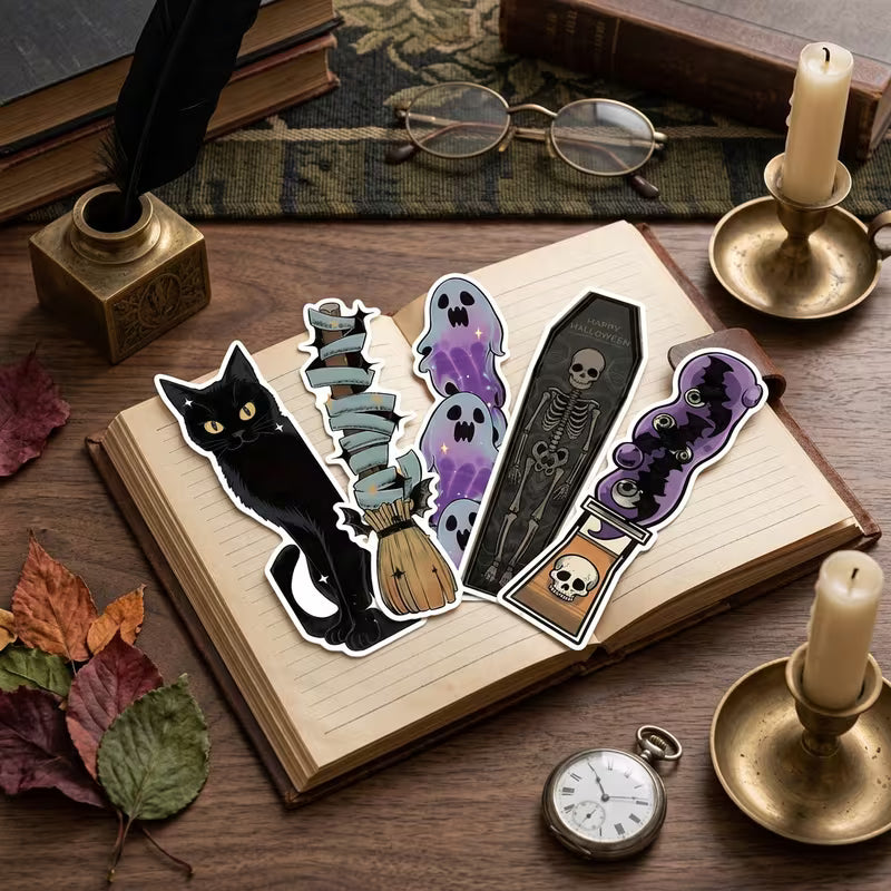 30-Piece Vintage Halloween Bookmarks – Pumpkin & Skull Reading Page Markers
