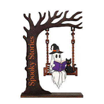 Halloween Wooden Book Swing Decor – Reading Corner Desk Decoration for Book Lovers