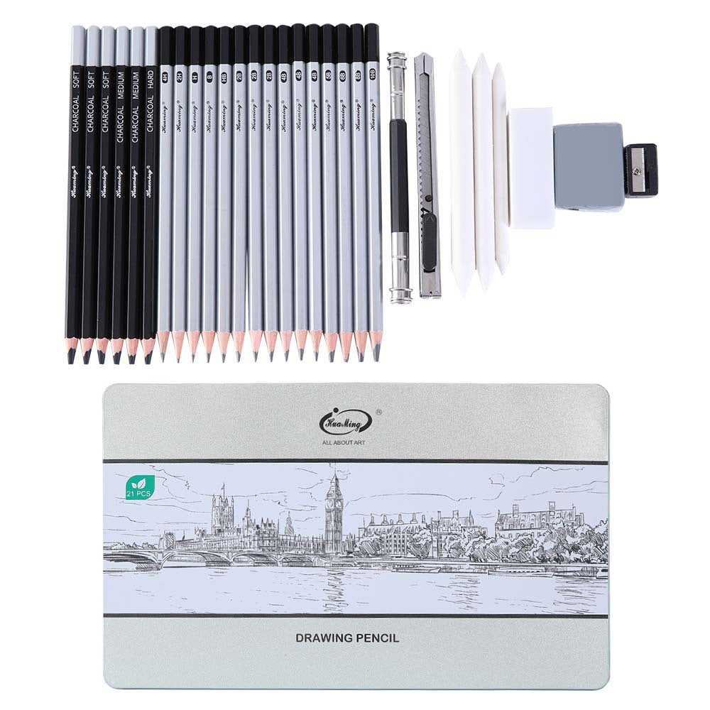 29-Piece Drawing & Charcoal Pencil Set with Metal Case